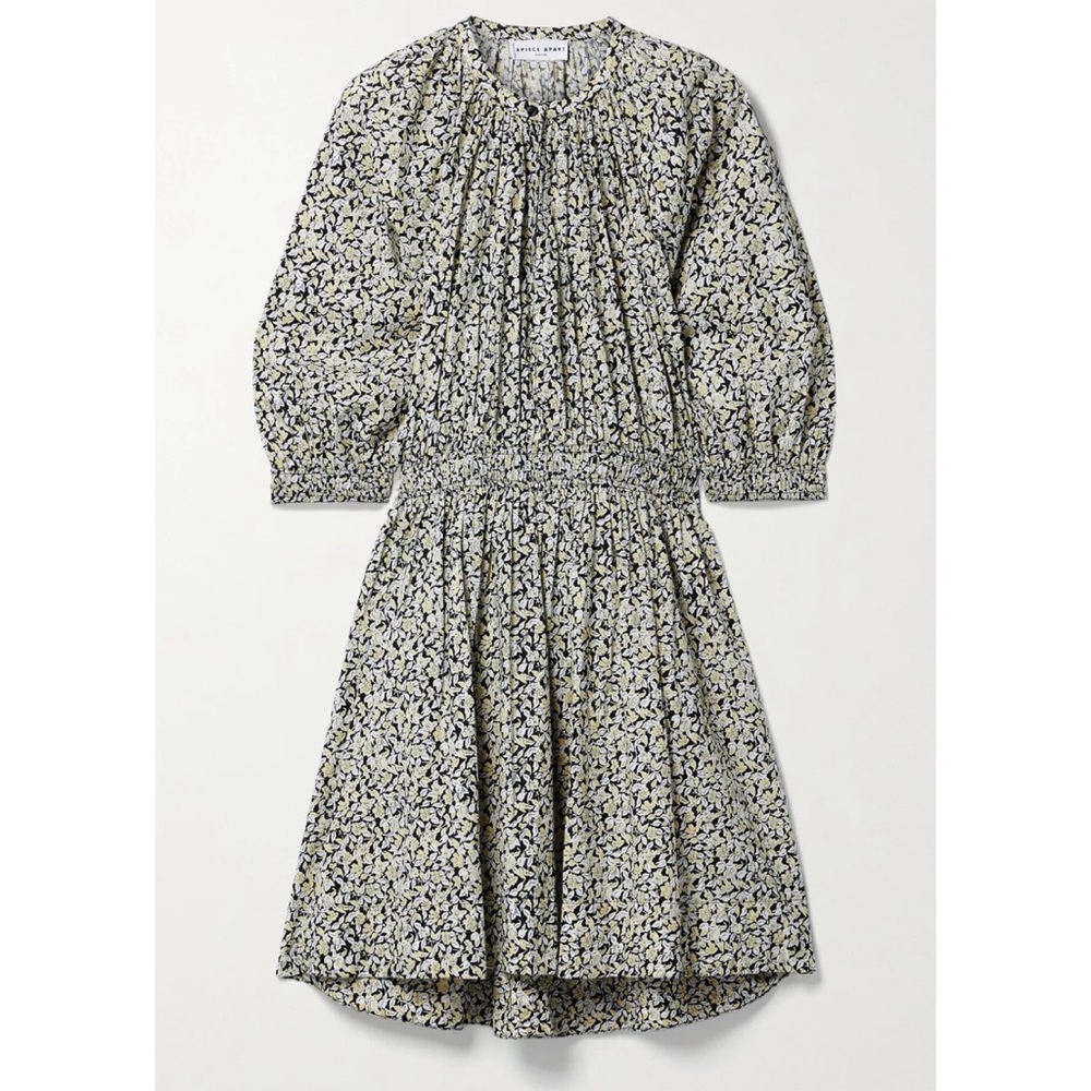 Apiece Apart Cobano Organic Cotton-Voile Floral Mini Dress Shirred Waist XS